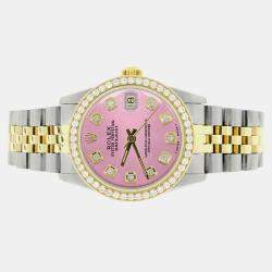 Rolex Custom Hot Pink Diamond 18K Yellow Gold Stainless Steel Datejust  Automatic Women's Wristwatch 31mm