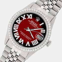Rolex Custom Red Diamond Stainless Steel Datejust  Automatic Men's Wristwatch 36MM