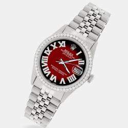 Rolex Custom Red Diamond Stainless Steel Datejust  Automatic Men's Wristwatch 36MM
