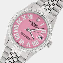 Rolex Custom Pink Diamond Stainless Steel Datejust  Automatic Men's Wristwatch 36MM