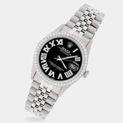 Rolex Custom Black Diamond Stainless Steel Datejust  Automatic Men's Wristwatch 36MM