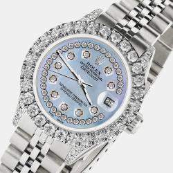 Rolex Custom Blue MOP 2.35CT Diamond Stainless Steel Datejust  Automatic Women's Wristwatch 26mm