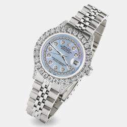 Rolex Custom Blue MOP 2.35CT Diamond Stainless Steel Datejust  Automatic Women's Wristwatch 26mm