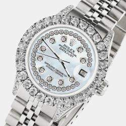 Rolex Custom Sky Blue MOP 2.35CT Diamond Stainless Steel Datejust  Automatic Women's Wristwatch 26mm