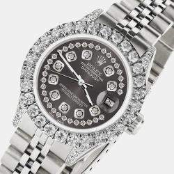 Rolex Custom Grey 2.35CT Diamond Stainless Steel Datejust  Automatic Women's Wristwatch 26mm