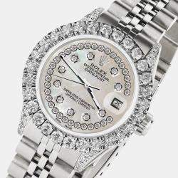 Rolex Custom Natural Pearl 2.35CT Diamond Stainless Steel Datejust  Automatic Women's Wristwatch 26mm
