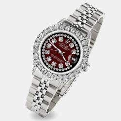 Rolex Custom Maroon Vignette 2.35CT Diamond Stainless Steel Datejust  Automatic Women's Wristwatch 26mm