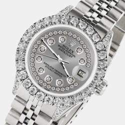 Rolex Custom Grey 2.35CT Diamond Stainless Steel Datejust  Automatic Women's Wristwatch 26mm