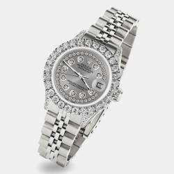Rolex Custom Grey 2.35CT Diamond Stainless Steel Datejust  Automatic Women's Wristwatch 26mm