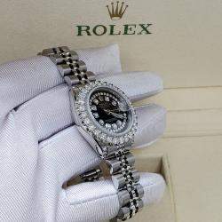 Rolex Custom Black 2.35CT Diamond Stainless Steel Datejust  Automatic Women's Wristwatch 26mm