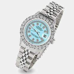 Rolex Custom Aqua Blue 2.35CT Diamond Stainless Steel Datejust  Automatic Women's Wristwatch 26mm