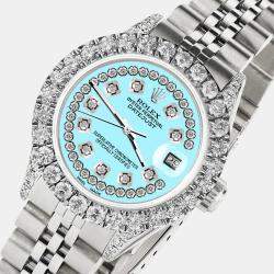 Rolex Custom Aqua Blue 2.35CT Diamond Stainless Steel Datejust  Automatic Women's Wristwatch 26mm