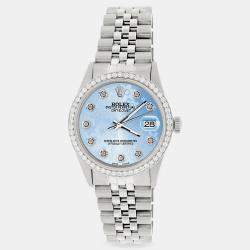 Rolex Custom Blue Flower 1.1CT Diamond Stainless Steel Datejust  Automatic Men's Wristwatch 36mm