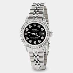 Rolex Custom Black MOP Diamond Stainless Steel Datejust  Automatic Women's Wristwatch 26mm