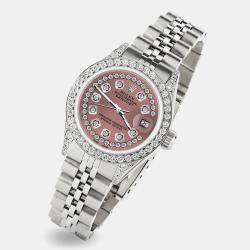 مملوكة مسبقًا Rolex Custom Salmon Diamond Stainless Steel Datejust  Automatic Women's Wristwatch 26mm