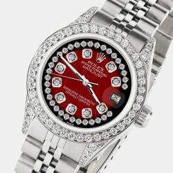 Rolex Custom Red Vignette Diamond Stainless Steel Datejust  Automatic Women's Wristwatch 26mm
