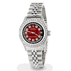 Rolex Custom Red Vignette Diamond Stainless Steel Datejust  Automatic Women's Wristwatch 26mm