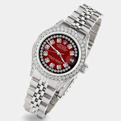Rolex Custom Red Vignette Diamond Stainless Steel Datejust  Automatic Women's Wristwatch 26mm