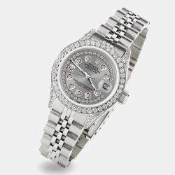 Rolex Custom Grey Diamond Stainless Steel Datejust  Automatic Women's Wristwatch 26mm
