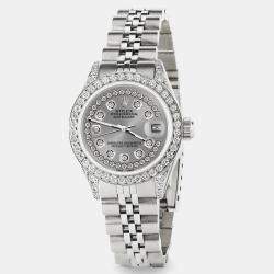 Rolex Custom Grey Diamond Stainless Steel Datejust  Automatic Women's Wristwatch 26mm
