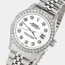 Rolex Custom White Diamond Stainless Steel Datejust  Automatic Women's Wristwatch 26mm