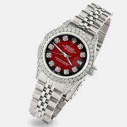 Rolex Custom Red Vignette Diamond Stainless Steel Datejust  Automatic Women's Wristwatch 26mm
