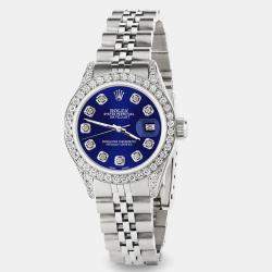 Rolex Custom Navy Blue Diamond Stainless Steel Datejust  Automatic Women's Wristwatch 26mm