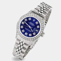 Rolex Custom Navy Blue Diamond Stainless Steel Datejust  Automatic Women's Wristwatch 26mm