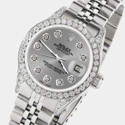 Rolex Custom Grey Diamond Stainless Steel Datejust  Automatic Women's Wristwatch 26mm