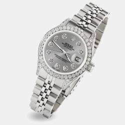 Rolex Custom Grey Diamond Stainless Steel Datejust  Automatic Women's Wristwatch 26mm