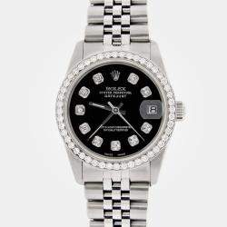 Rolex Custom Black Diamond Stainless Steel Datejust  Automatic Women's Wristwatch 31MM