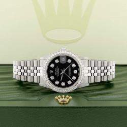 Rolex Custom Black Diamond Stainless Steel Datejust  Automatic Women's Wristwatch 31MM