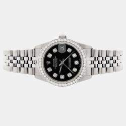 Rolex Custom Black Diamond Stainless Steel Datejust  Automatic Women's Wristwatch 31MM
