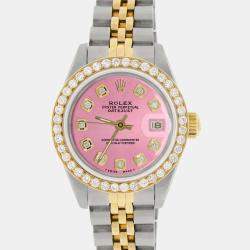 Rolex Custom Hot Pink Diamond 18K Yellow Gold Stainless Steel Datejust  Automatic Women's Wristwatch 26mm