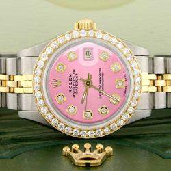 Rolex Custom Hot Pink Diamond 18K Yellow Gold Stainless Steel Datejust  Automatic Women's Wristwatch 26mm