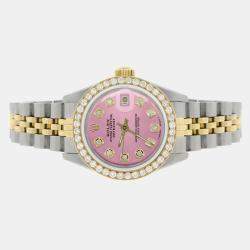 Rolex Custom Hot Pink Diamond 18K Yellow Gold Stainless Steel Datejust  Automatic Women's Wristwatch 26mm
