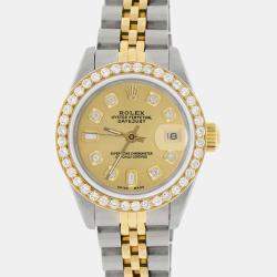 Rolex Custom Champagne Diamond 18K Yellow Gold Stainless Steel Datejust  Automatic Women's Wristwatch 26mm
