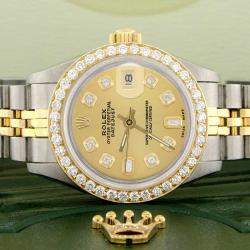 Rolex Custom Champagne Diamond 18K Yellow Gold Stainless Steel Datejust  Automatic Women's Wristwatch 26mm