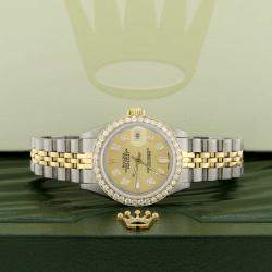 Rolex Custom Champagne Diamond 18K Yellow Gold Stainless Steel Datejust  Automatic Women's Wristwatch 26mm
