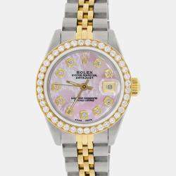Rolex Custom Pink MOP Diamond 18K Yellow Gold Stainless Steel Datejust  Automatic Women's Wristwatch 26mm