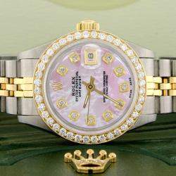 Rolex Custom Pink MOP Diamond 18K Yellow Gold Stainless Steel Datejust  Automatic Women's Wristwatch 26mm
