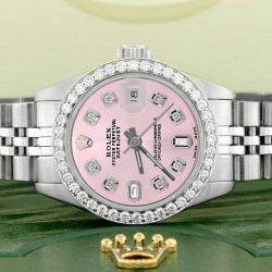Pre Owned Rolex Custom Orchid Pink Diamond Stainless Steel Datejust Automatic Women's Wristwatch 26MM