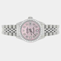 Pre Owned Rolex Custom Orchid Pink Diamond Stainless Steel Datejust Automatic Women's Wristwatch 26MM