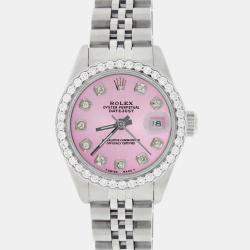 Rolex Customised Hot Pink Diamond Stainless Steel Datejust  Automatic Women's Wristwatch 26MM