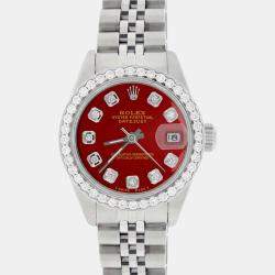 Rolex Customised Imperial Red Diamond Stainless Steel Datejust  Automatic Women's Wristwatch 26MM