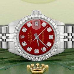 Rolex Customised Imperial Red Diamond Stainless Steel Datejust  Automatic Women's Wristwatch 26MM