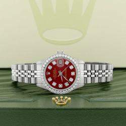 Rolex Customised Imperial Red Diamond Stainless Steel Datejust  Automatic Women's Wristwatch 26MM