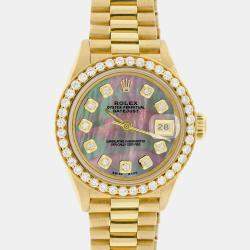 Rolex Customised Tahitian MOP Diamond 18K Yellow Gold President Datejust  Automatic Women's Wristwatch 26MM