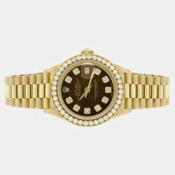Rolex Customised Cocoa Brown Diamond 18K Yellow Gold President Datejust  Automatic Women's Wristwatch 26MM