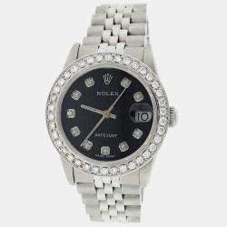 Rolex Customised Black Diamond Stainless Steel Datejust  Automatic Women's Wristwatch 31MM